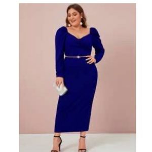 Plus sweetheart neck gigot sleeve fitted dress without belt